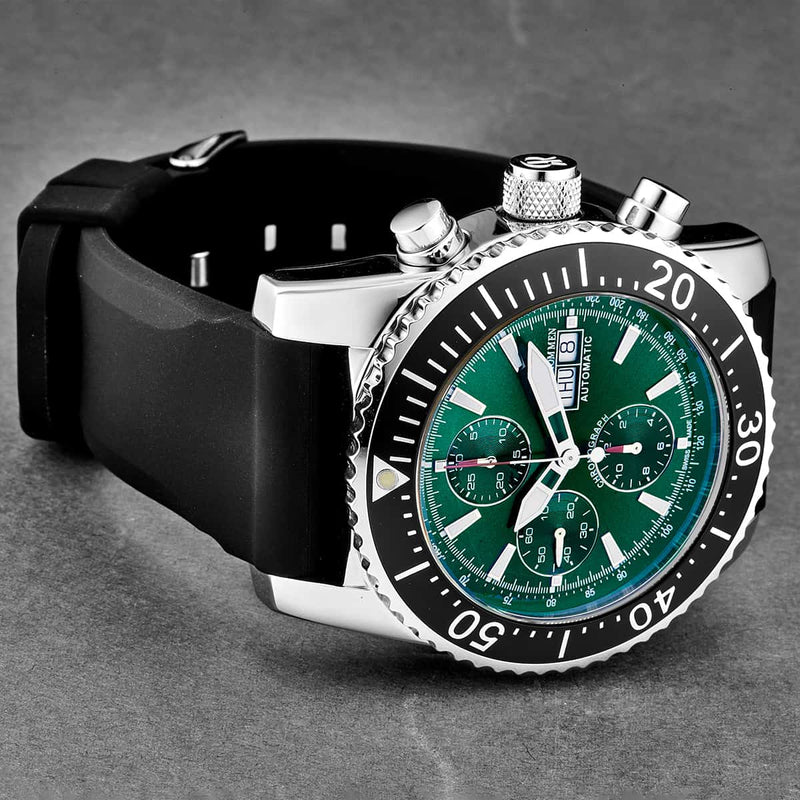 Revue Thommen Airspeed Men's Green Rubber Strap Chronograph Automatic Watch 17030.6522