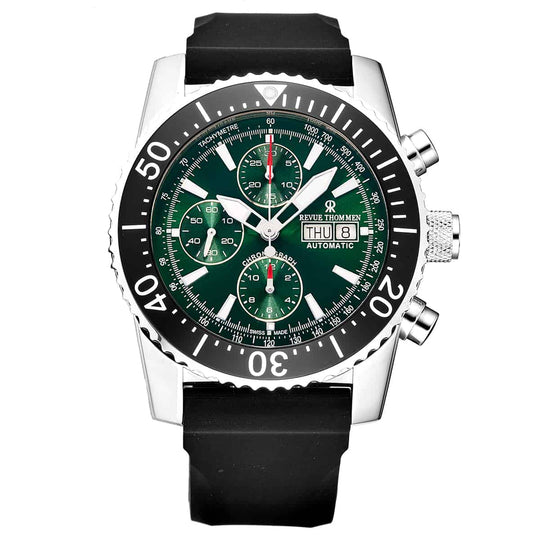 Revue Thommen Airspeed Men's Green Rubber Strap Chronograph Automatic Watch 17030.6522