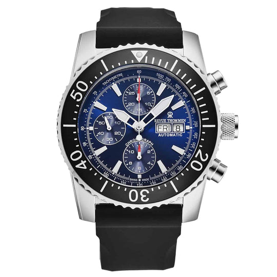 Revue Thommen Diver Men's Blue Rubber Strap Chronograph Automatic Watch 17030.6523