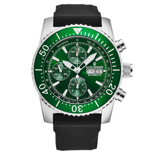 Revue Thommen Diver Men's Green Rubber Strap Chronograph Automatic Watch 17030.6532