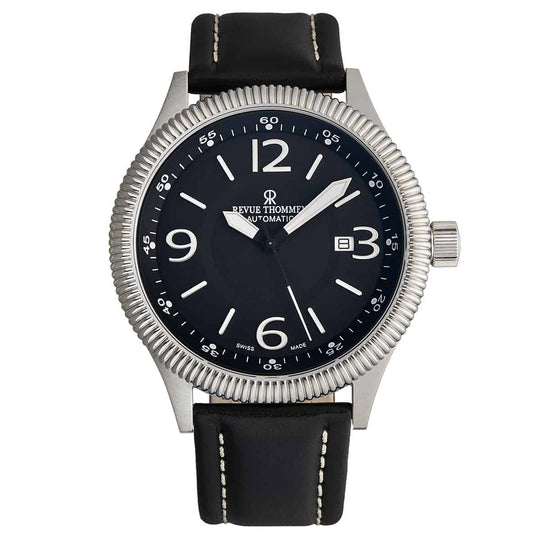 Revue Thommen Pilot Men's Black Dial Leather Strap Stainless Steel Automatic Watch 17060.2527