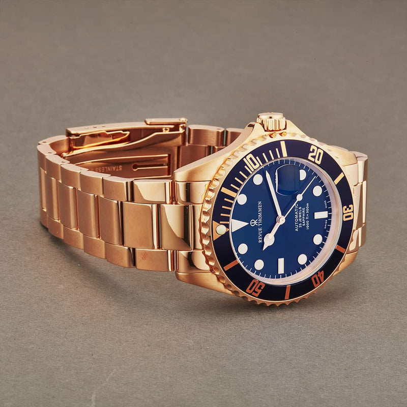 Revue Thommen Diver Men's Blue Dial Rose Gold Stainless Steel Automatic Watch 17571.2165