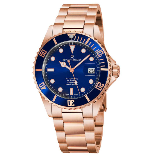 Revue Thommen Diver Men's Blue Dial Rose Gold Stainless Steel Automatic Watch 17571.2165
