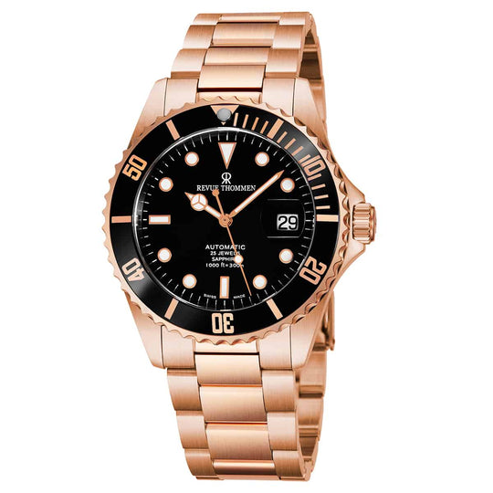 Revue Thommen Diver Men's Black Rose Gold Stainless Steel Automatic Watch 17571.2167