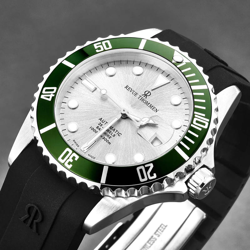Revue Thommen Diver Men’s 42mm Silver Green Automatic Watch 17571.2824