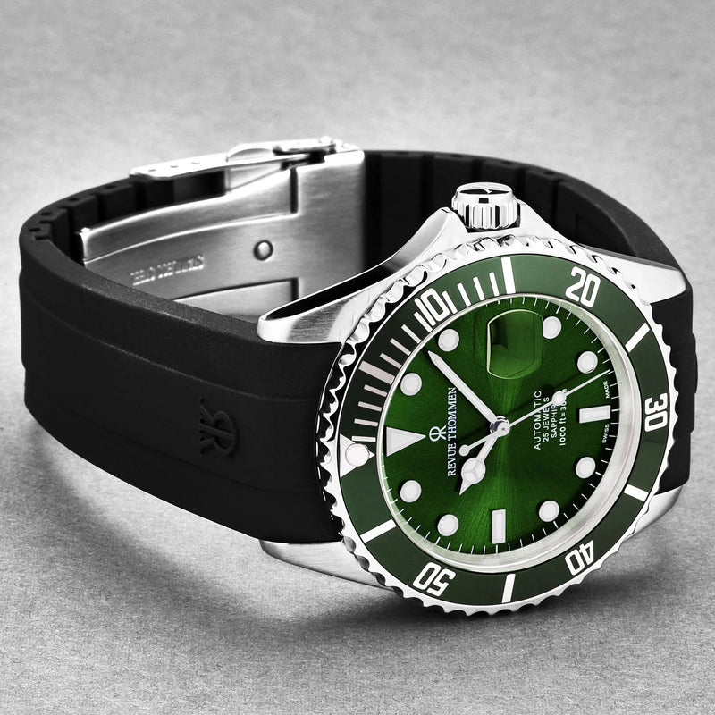 Revue Thommen Diver Men's Green Rubber Strap Swiss Automatic Watch 17571.2829