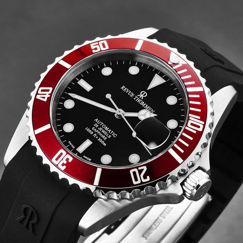 Revue Thommen Diver Black Red Automatic Men's Watch 17571.2836