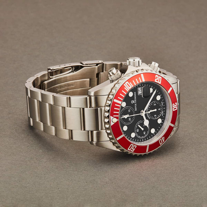 Revue Thommen Diver Black Red Chronograph Automatic Men's Watch 17571.6136