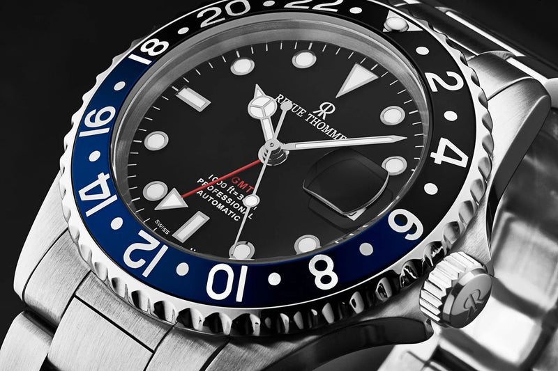 Revue Thommen Diver Men's Black Dial Black and Blue Bezel GMT Automatic Watch 17572.2133