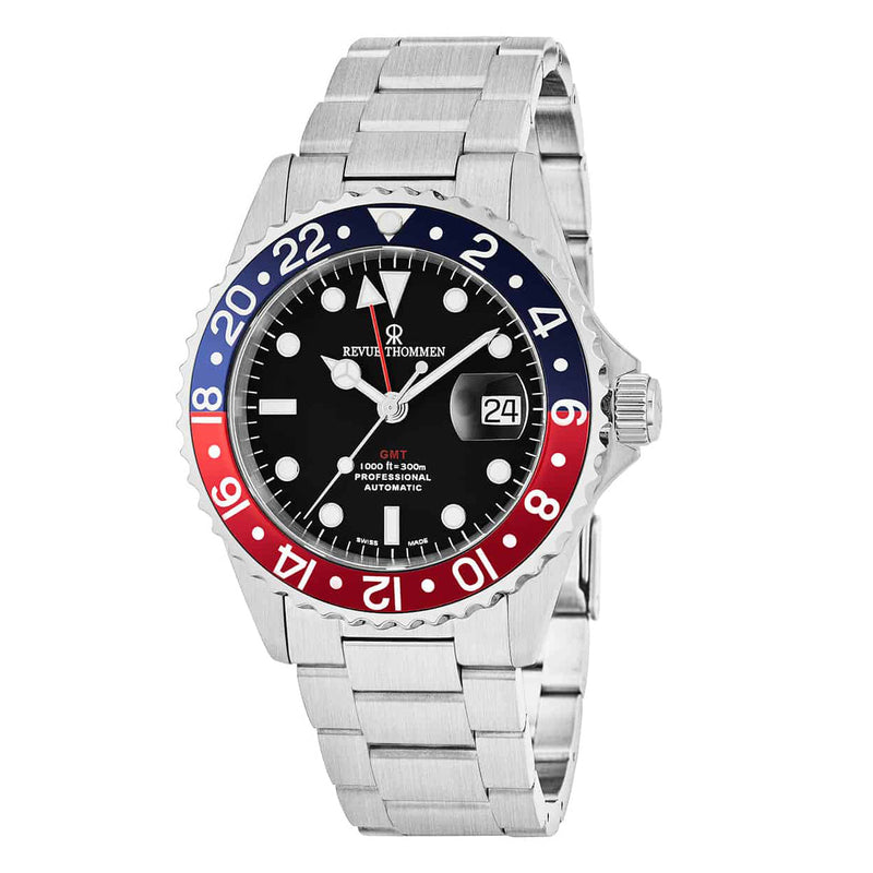 Revue Thommen Diver Men's Black GMT Stainless Steel Automatic Watch 17572.2135