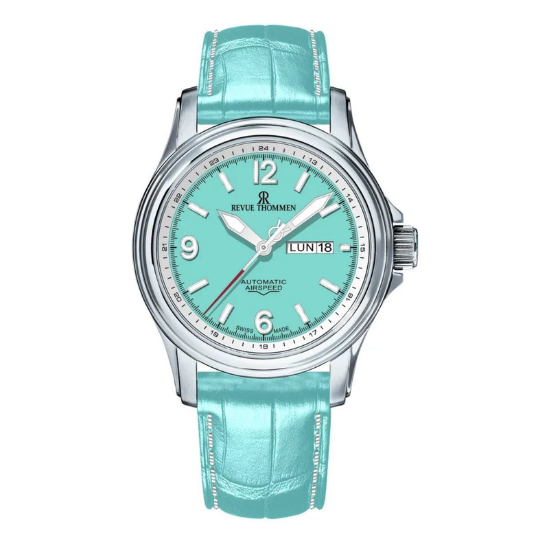 Revue Thommen Men's Airspeed Glacier Blue Leather Strap Automatic Watch 16053.2135