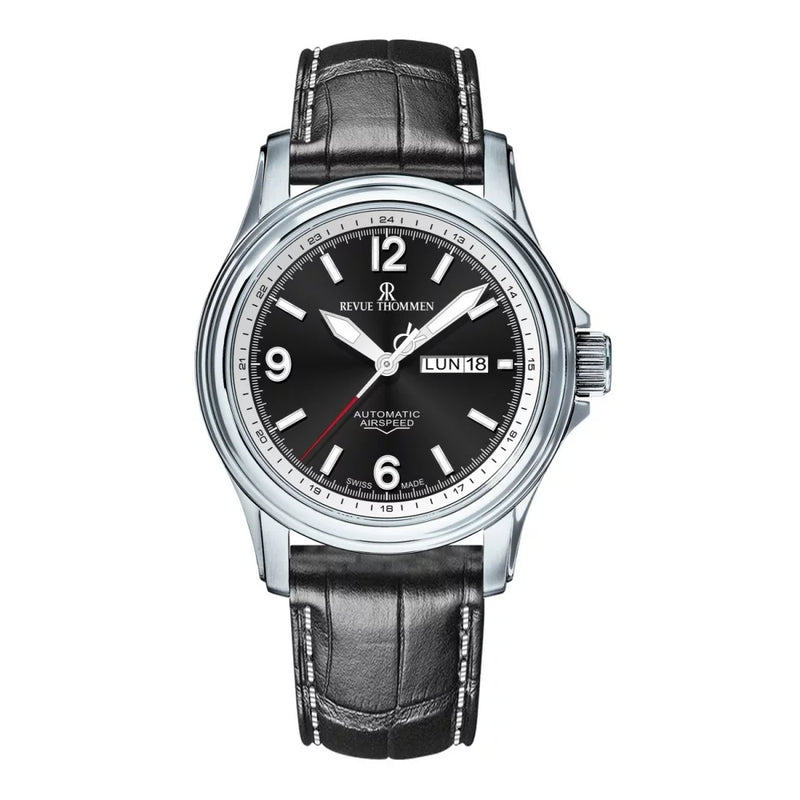 Revue Thommen Men's Airspeed Black Leather Strap Automatic Watch 16040.2337