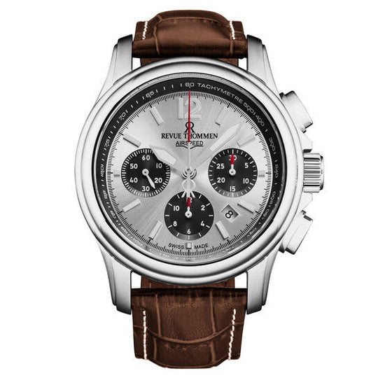 Revue Thommen Men's Airspeed Chronograph Silver Brown Leather Automatic Watch 16041.6332