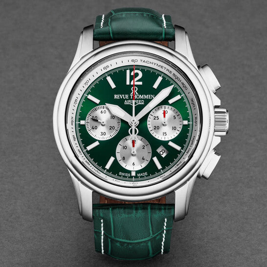 Revue Thommen Men's Airspeed Chronograph Green Leather Automatic Watch 16041.6334