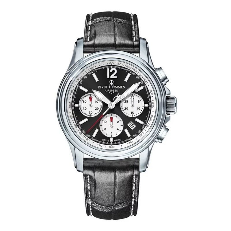 Revue Thommen Men's Airspeed Chronograph Black Leather Automatic Watch 16041.6337