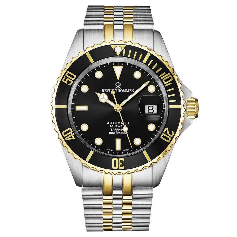 Revue Thommen Men's Diver Black Two-Tone Stainless Steel Automatic Watch 17571.2247