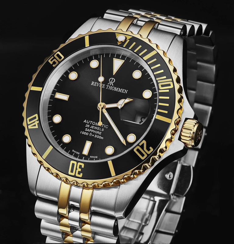 Revue Thommen Men's Diver Black Two-Tone Stainless Steel Automatic Watch 17571.2247