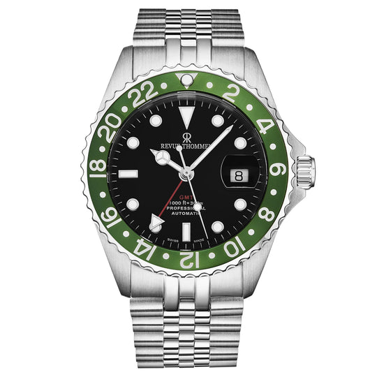 Revue Thommen Diver GMT Men’s Black Green Automatic Watch 17572.2234