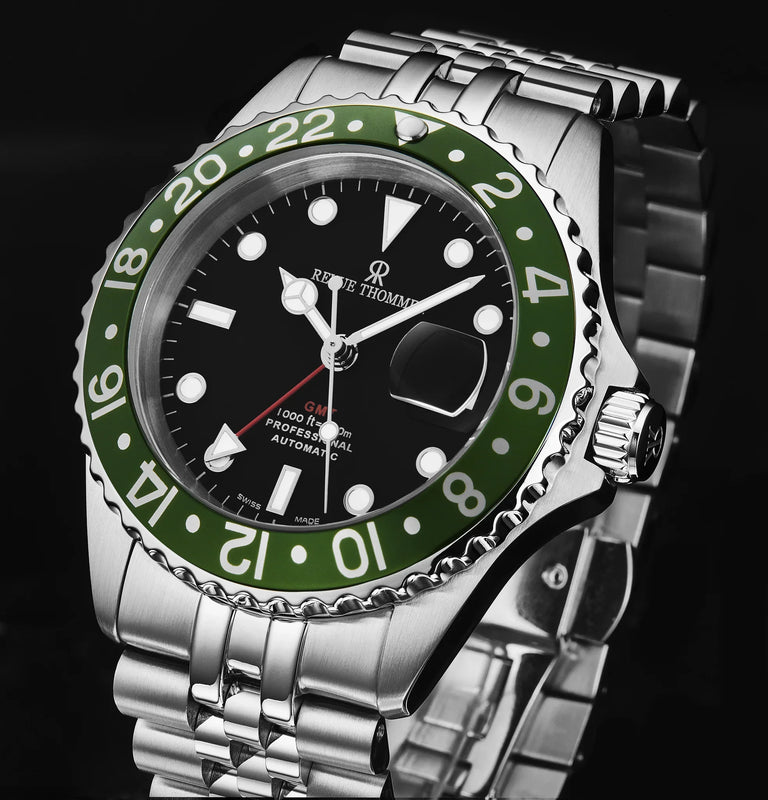 Revue Thommen Diver GMT Men’s Black Green Automatic Watch 17572.2234