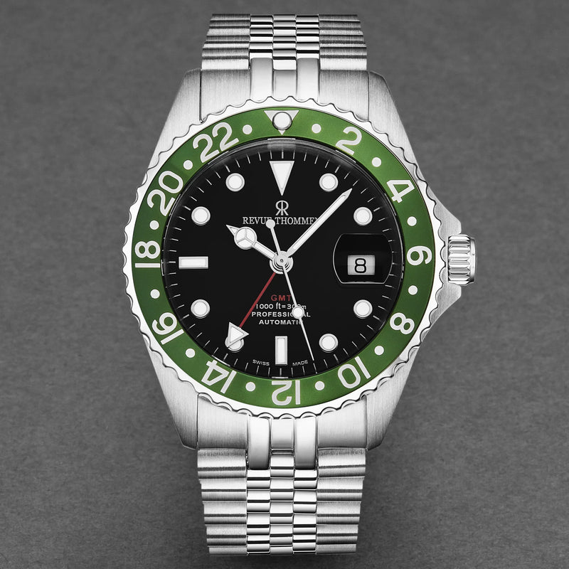 Revue Thommen Diver GMT Men’s Black Green Automatic Watch 17572.2234