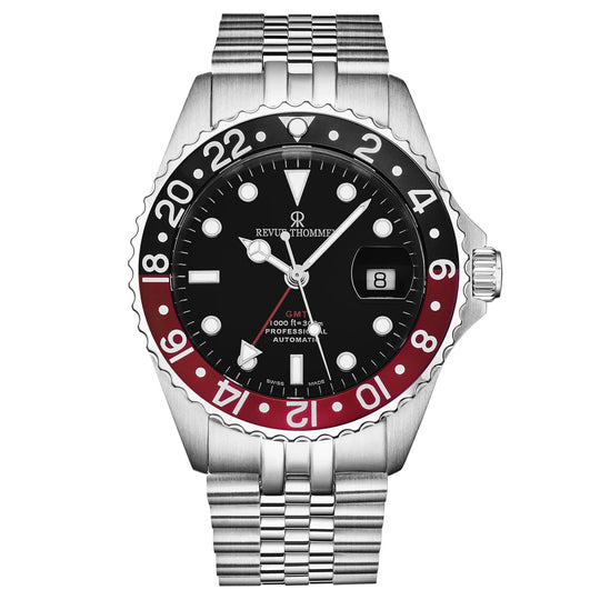 Revue Thommen Men's Diver GMT Stainless Steel 42mm Black Red Automatic Watch 17572.2236