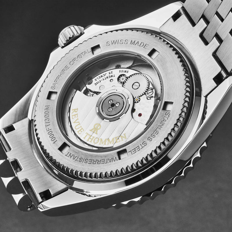 Revue Thommen Men's Diver GMT Stainless Steel 42mm Black Red Automatic Watch 17572.2236