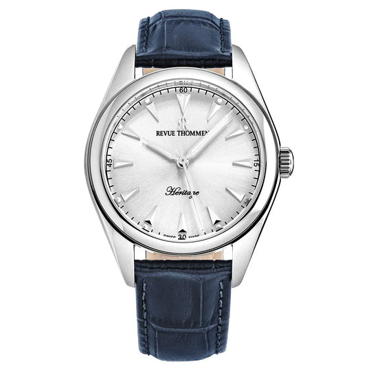 Revue Thommen Heritage Men’s Silver Blue Leather Strap Automatic Watch 21010.2525