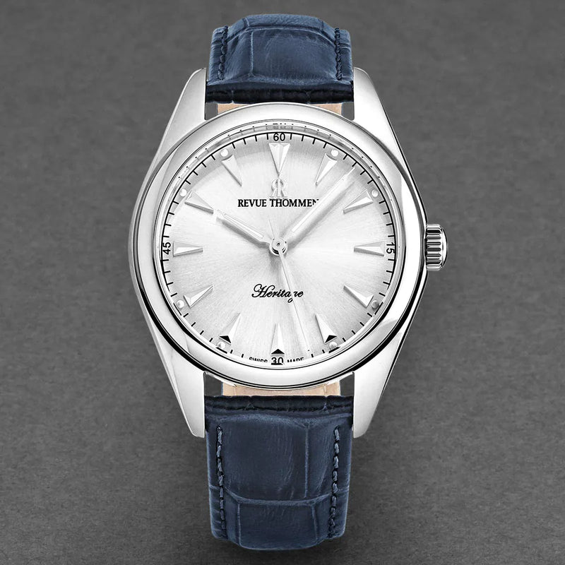 Revue Thommen Heritage Men’s Silver Blue Leather Strap Automatic Watch 21010.2525