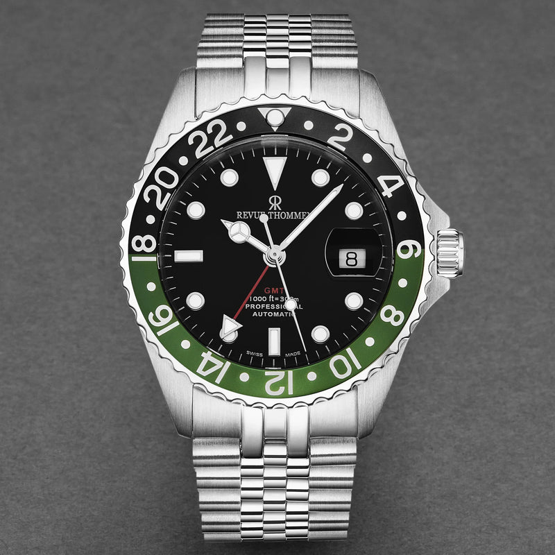 Revue Thommen Diver GMT Men’s Black Green Automatic Watch 17572.2238