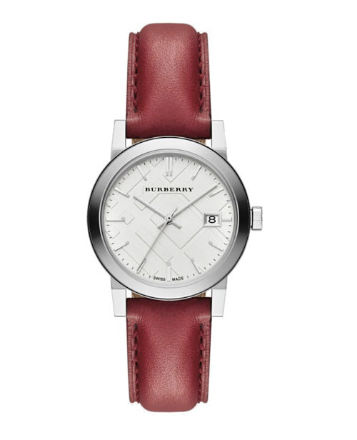New Burberry BU9129 Silver Dial Red Leather Women\'s Watch Burberry The City Silver Dial Red Leather Strap Watch for  main image 2