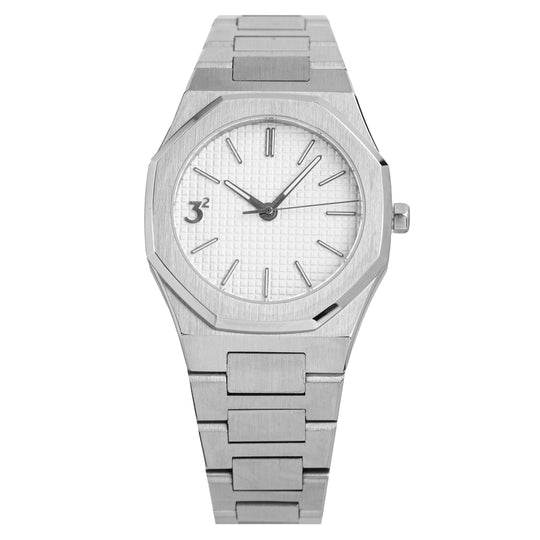 Three Square Quartz Men's White Silver Watch S1000WH