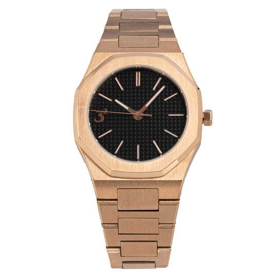 Three Square Quartz Men's Black Rose Gold Watch S1001BKRG