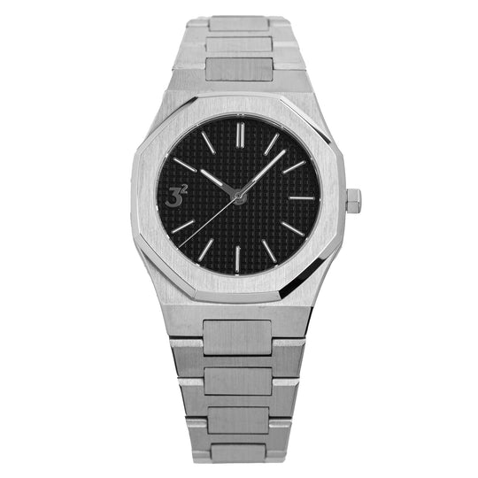 Three Square Quartz Men's Black Silver Watch S1002BLS