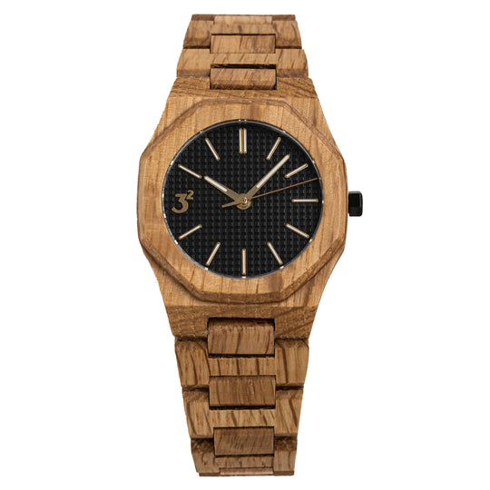 Three Square Men's Quartz Black Wood Watch S1003BK