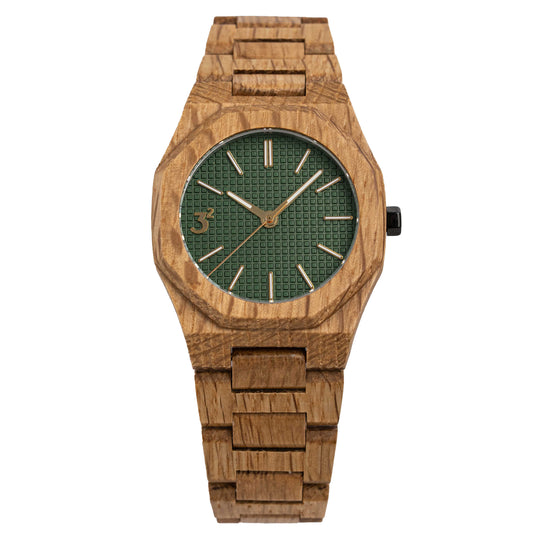 Three Square Men's Quartz Green Wood Watch S1003GR