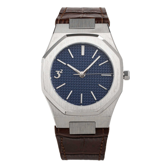 Three Square Quartz Men's Blue Brown Dress Watch S1000BLB