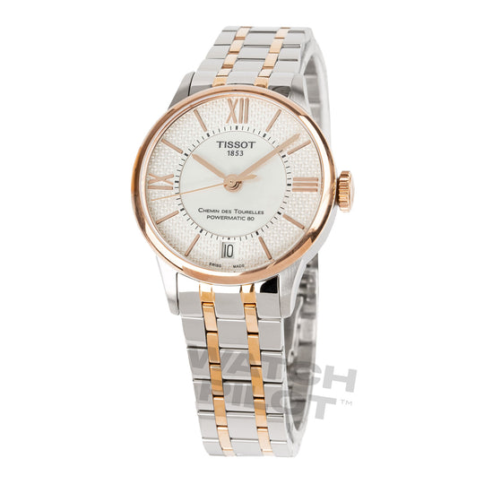 Tissot Chemin Des Tourelles Powermatic 80 Ladies White Rose Gold Watch T0992072211801