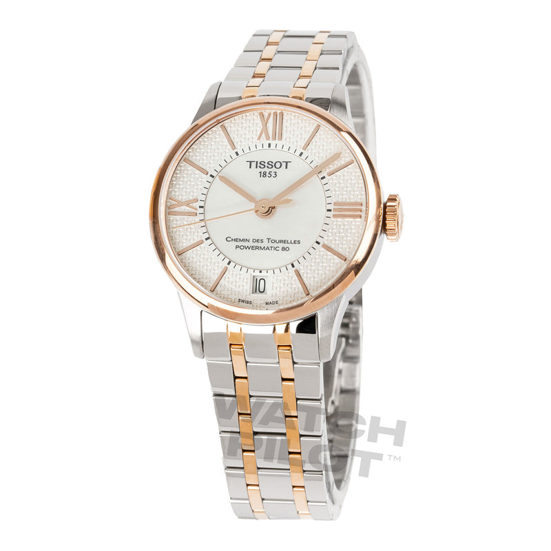 Tissot Chemin Des Tourelles Powermatic 80 Ladies White Rose Gold Watch T0992072211801