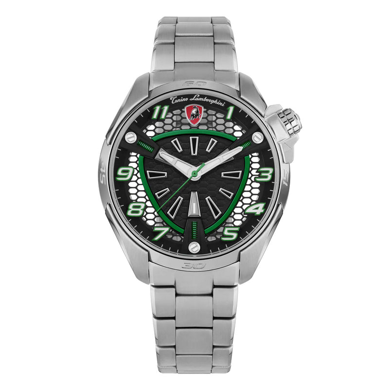 Tonino Lamborghini Shock ABS Men's Silver Green Watch TLABSG-SS-B