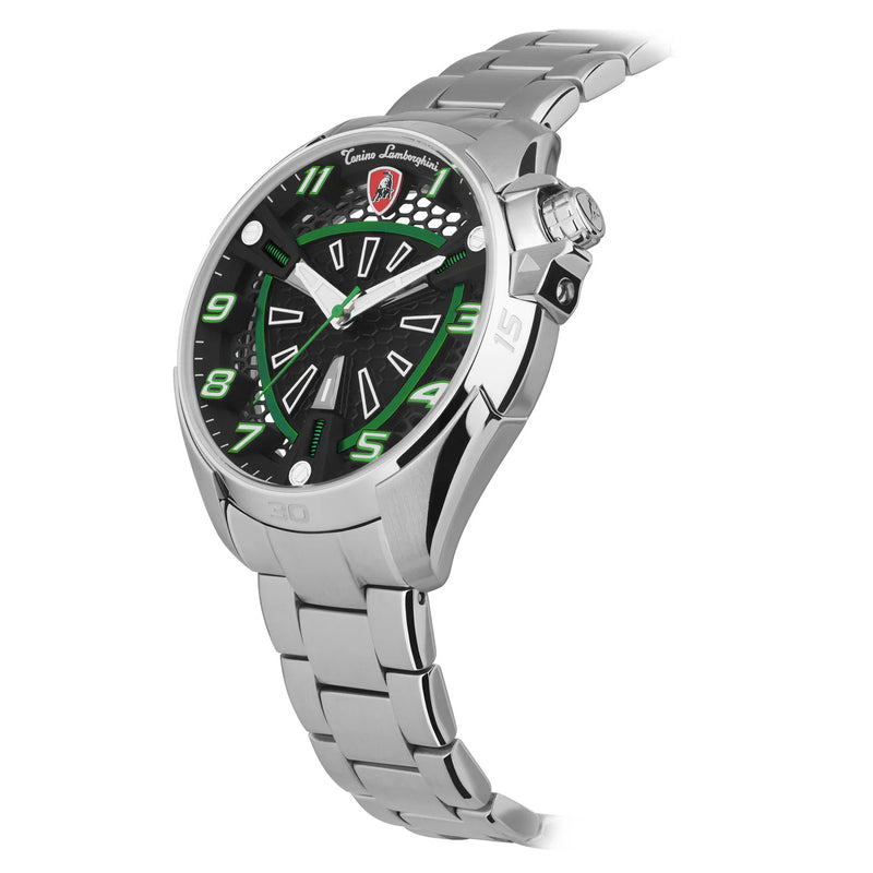 Tonino Lamborghini Shock ABS Men's Silver Green Watch TLABSG-SS-B
