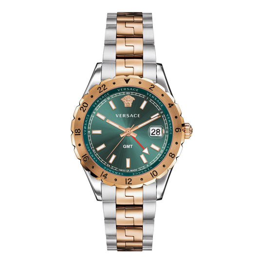Versace Men's Watch Hellenyium GMT Green Two-Tone Rose Gold Bracelet V11050016