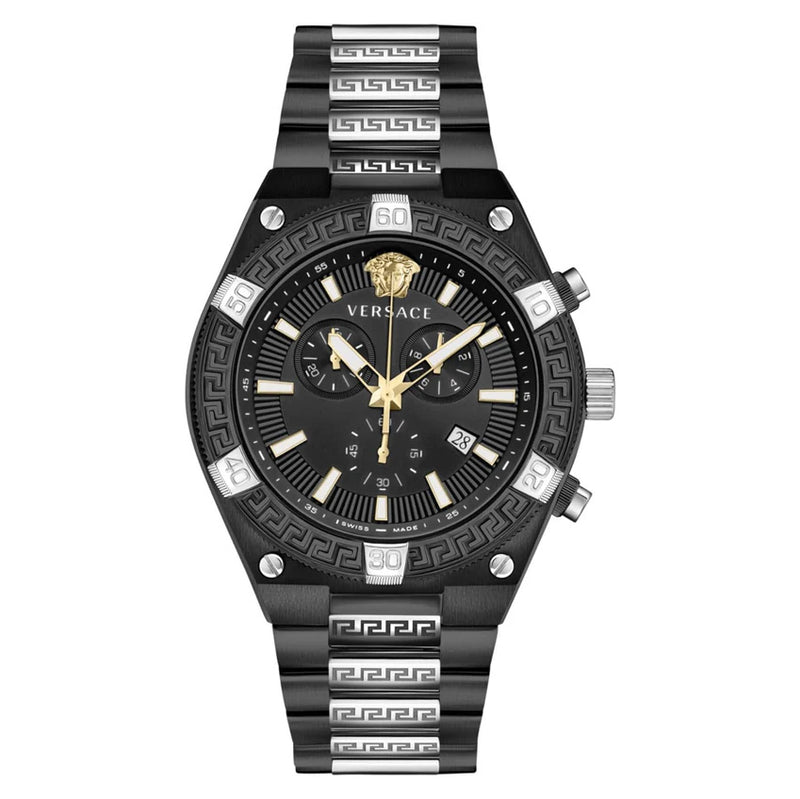 Versace Men's Watch Greca Sporty Chronograph 46mm Black Silver VESO01022