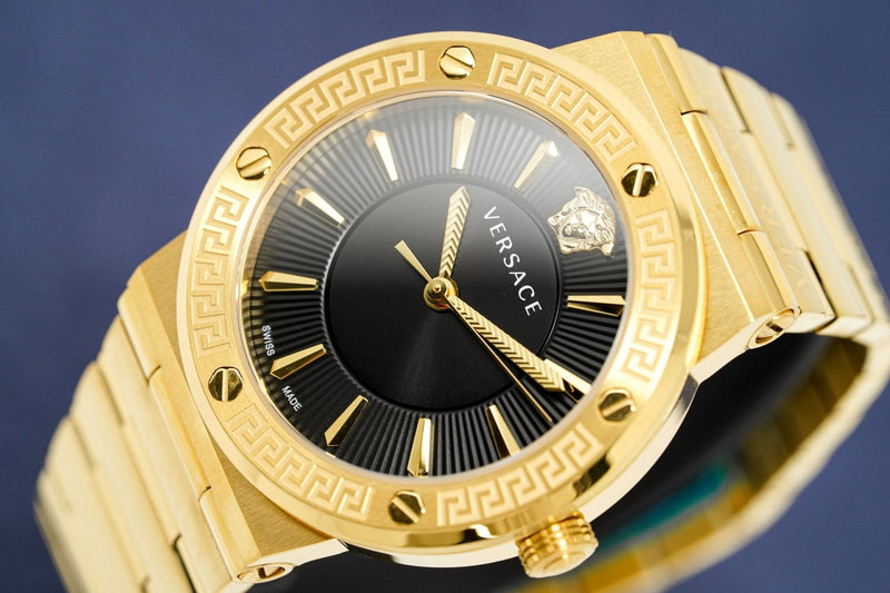 Versace Ladies Watch Greca Logo Gold Black VEVH00820 - WatchPilot