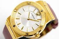 Versace Ladies Watch Greca Logo Gold Red Leather VEVH00420 - WatchPilot