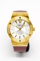 Versace Ladies Watch Greca Logo Gold Red Leather VEVH00420 - WatchPilot