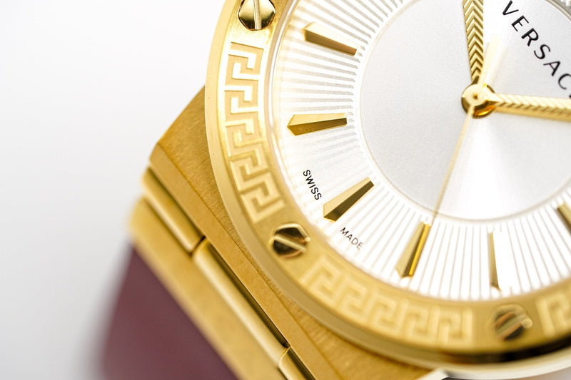 Versace Ladies Watch Greca Logo Gold Red Leather VEVH00420 - WatchPilot