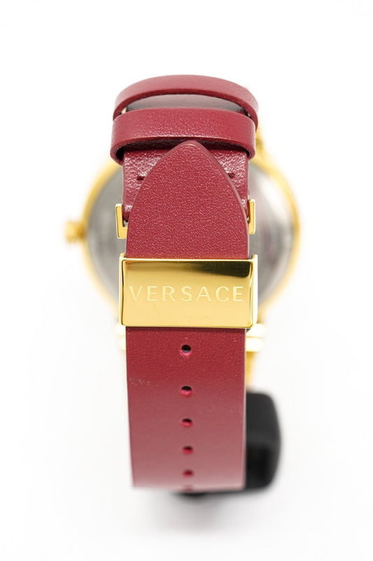 Versace Ladies Watch Greca Logo Gold Red Leather VEVH00420 - WatchPilot