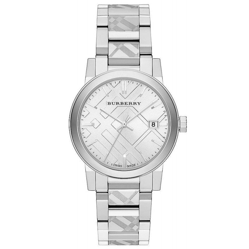 Analogue Watch - Burberry BU9037 Ladies The City Engraved Checked Steel Watch