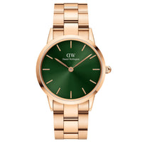 Analogue Watch - Daniel Wellington Ladies Rose Gold Iconic Link Emerald Watch DW00100421