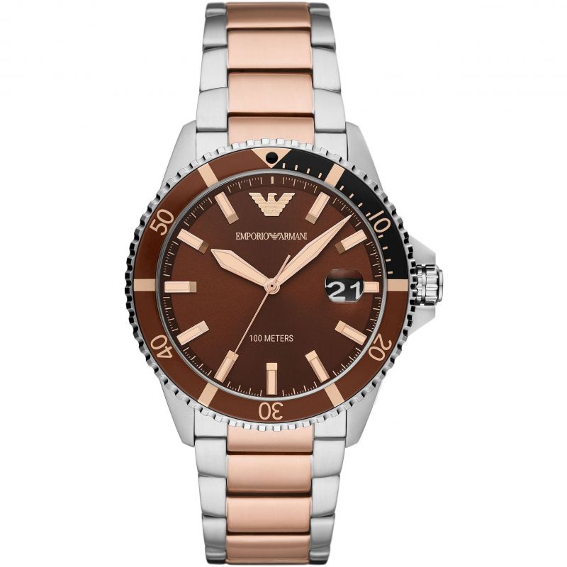 Analogue Watch - Emporio Armani AR11340 Men's Diver Two Tone Rose Gold Watch